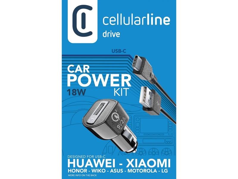 CellularLine 18W Billaddare med kabel USB-A till USB-C