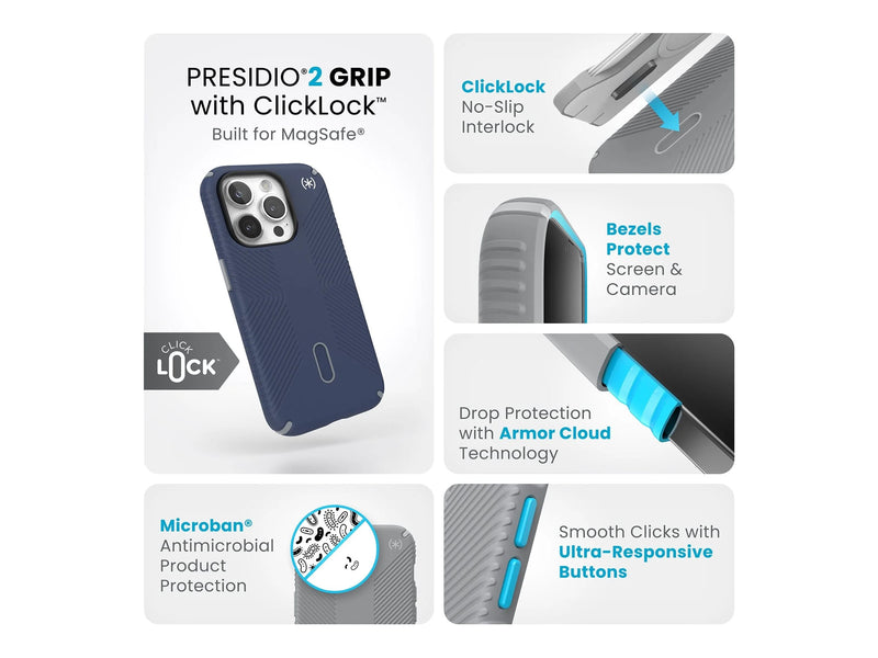 Speck Grip Skal iPhone 15 Pro Magsafe – Blå